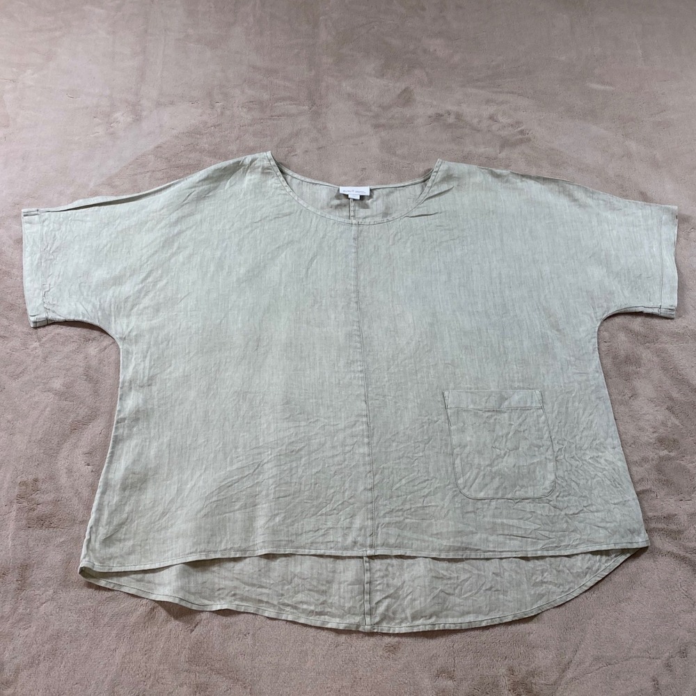 Pure Jill Garment Dyed Linen Wedge Top Sage Green Boxy Pocket Tee Petite Medium
